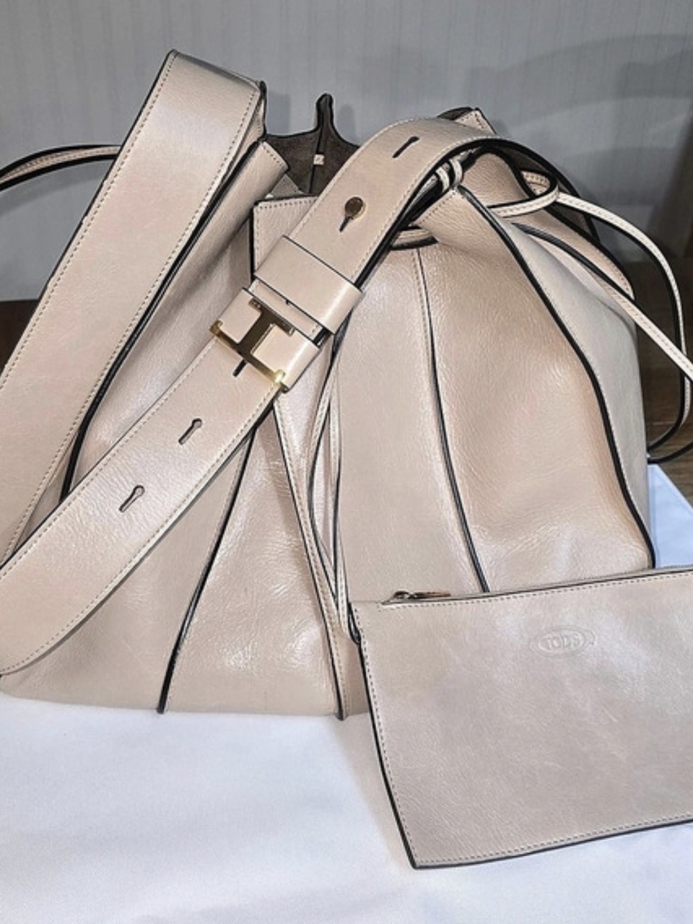 Tod's Leather Drawstring Bucket Bag & Pouch.